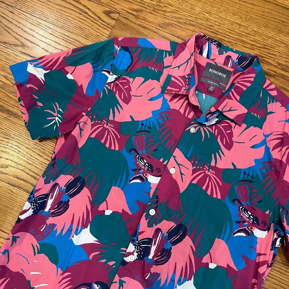 Bonobos Shirt Mens Medium‎ Pink All Over Print Tailored Slim Fit Button Up